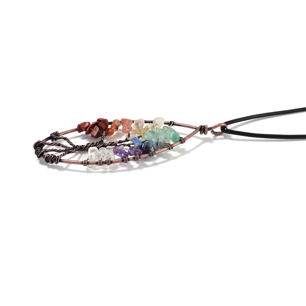 Galilea Rose Quartz, Multi Gemstone and Aquamarine Tree of Life Pendant in Rosetone with Leather Necklace 24 Inches 45.00 ctw image number 2