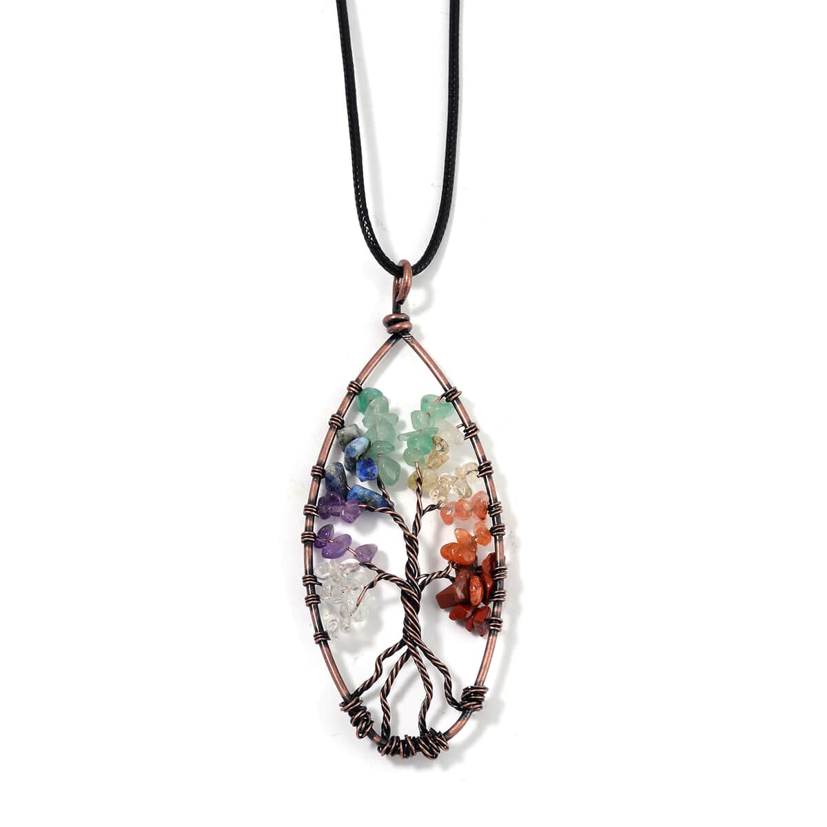 Galilea Rose Quartz, Multi Gemstone and Aquamarine Tree of Life Pendant in Rosetone with Leather Necklace 24 Inches 45.00 ctw image number 3