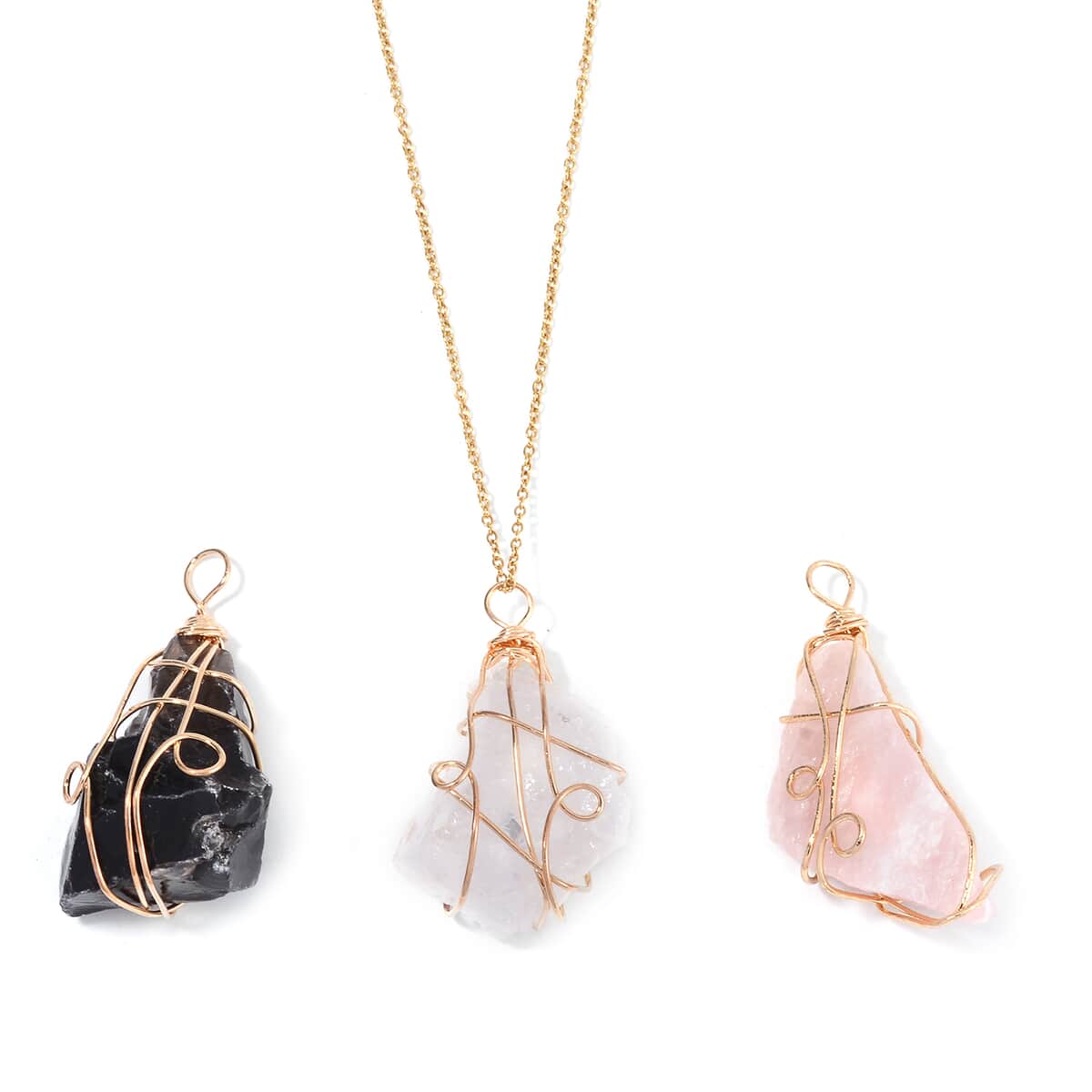 Galilea Rose Quartz, Brazilian Smoky Quartz and White Crystal Quartz Pendant in Goldtone with ION Plated Yellow Gold Stainless Steel Necklace 20-22 Inches 294.00 ctw image number 0