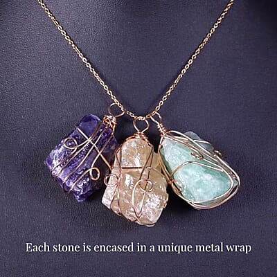 Fluorite, Amethyst and Citrine 294.00 ctw Pendant in Goldtone with ION Plated Yellow Gold Stainless Steel Necklace 20-22 Inches