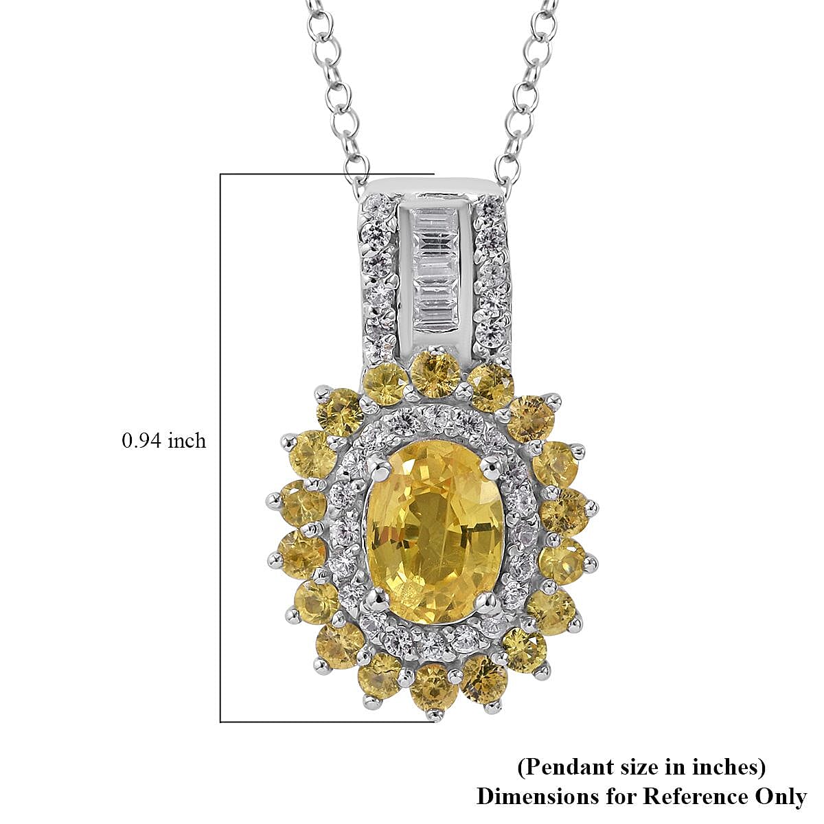 Madagascar Yellow Sapphire and White Zircon Double Halo Pendant Necklace 18 Inches in Platinum Over Sterling Silver 3.25 ctw
