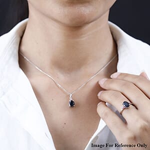 Midnight Sapphire and Madagascar Pink Sapphire Ring (Size 7.0) and Pendant in Platinum Over Sterling Silver 3.65 ctw