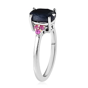 Midnight Sapphire and Madagascar Pink Sapphire Ring (Size 7.0) and Pendant in Platinum Over Sterling Silver 3.65 ctw