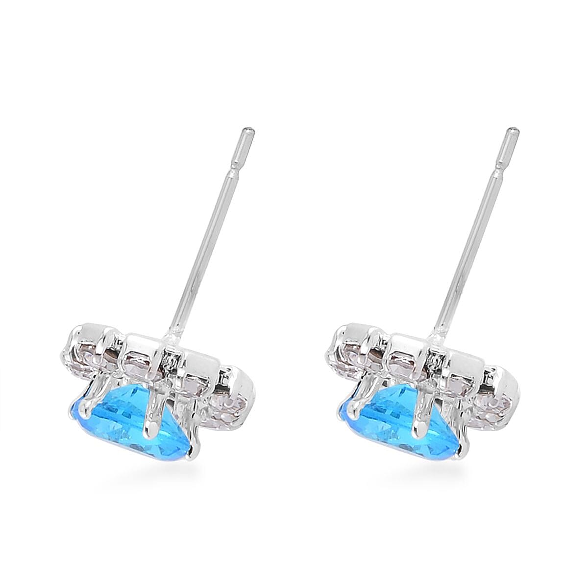 Sky Blue and White Color Austrian Crystal Bangle Bracelet (7-7.5 In) and Earrings in Silvertone