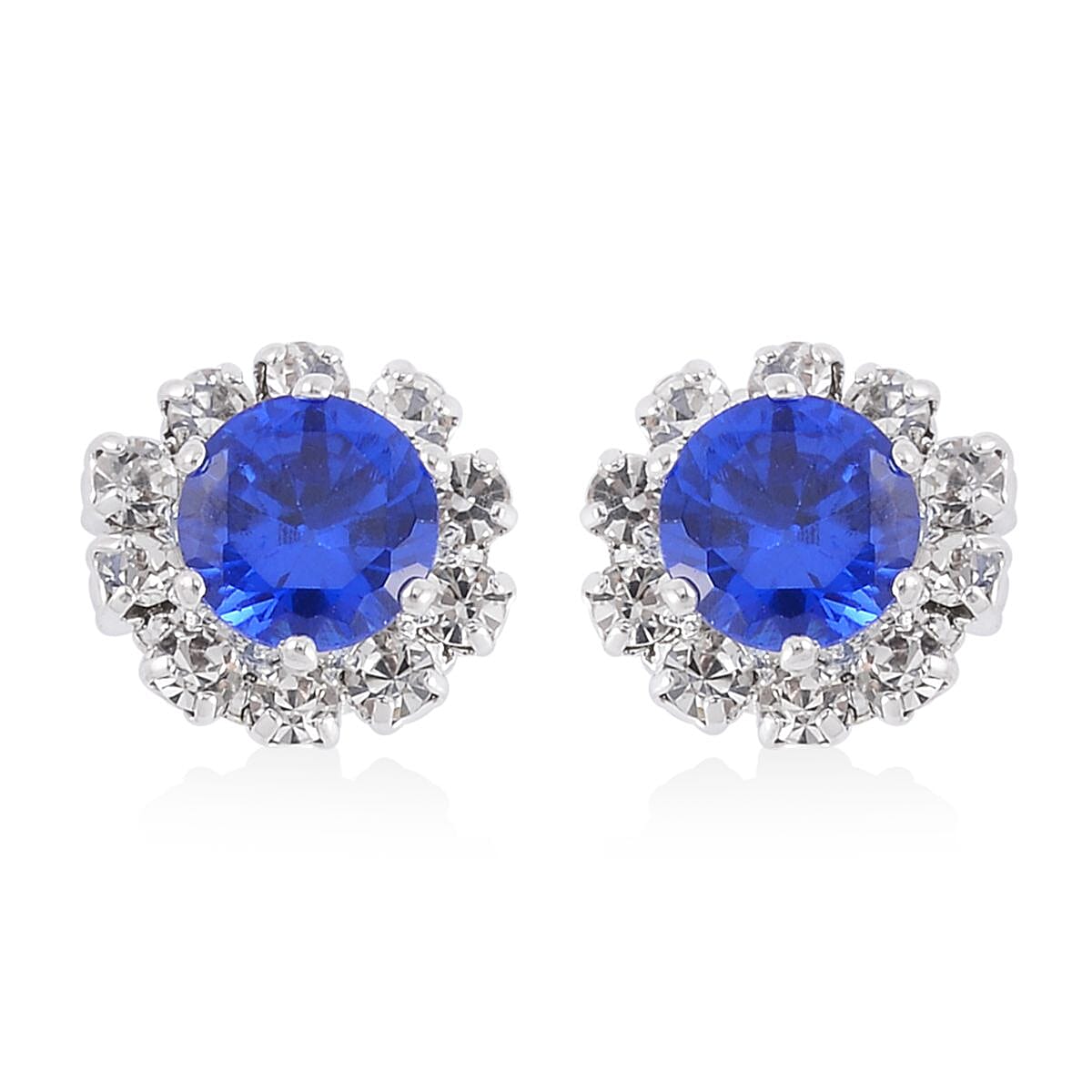 White and Blue Color Austrian Crystal Bangle Bracelet (7-7.5 In) and Earrings in Silvertone image number 6