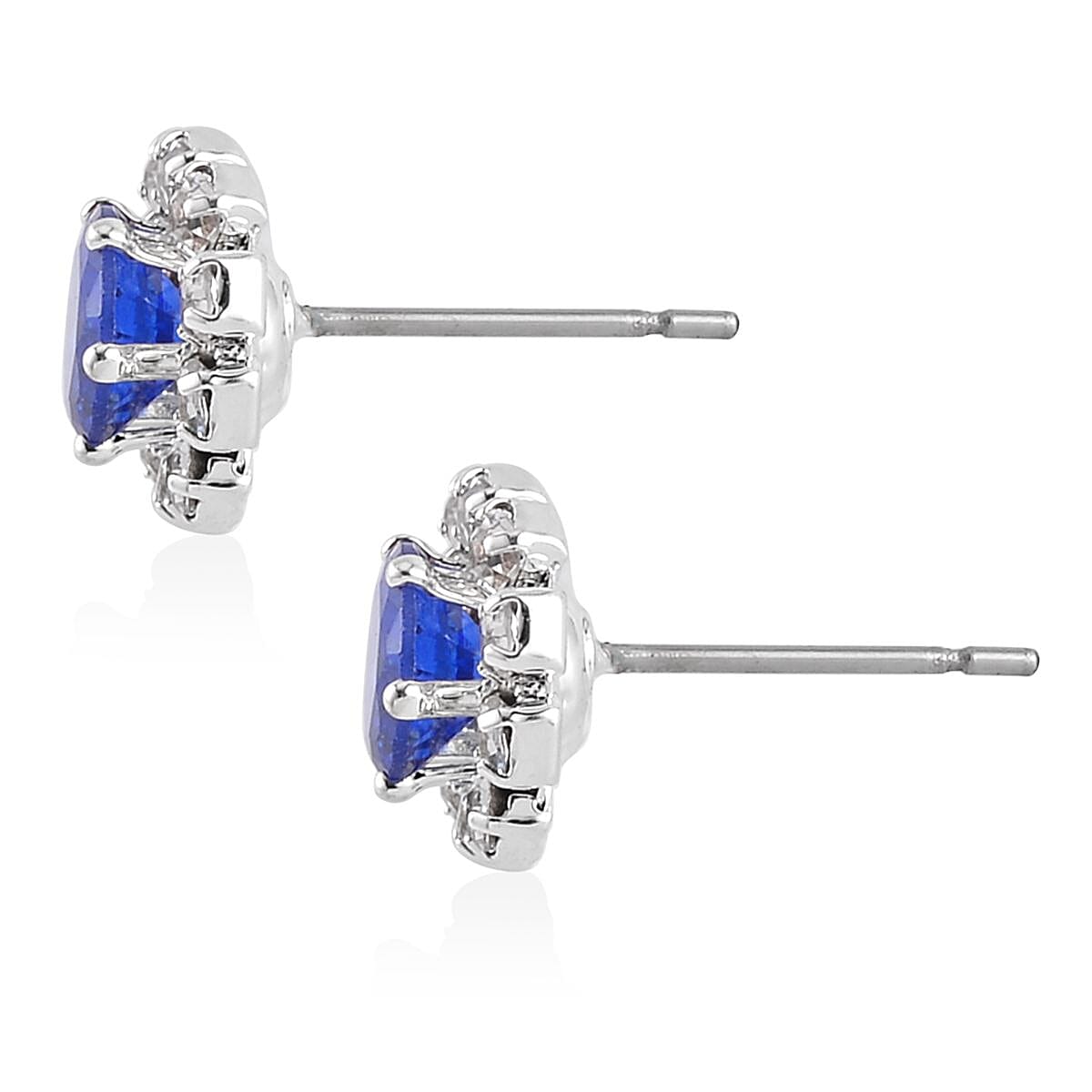 White and Blue Color Austrian Crystal Bangle Bracelet (7-7.5 In) and Earrings in Silvertone image number 7