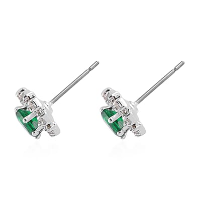 Green and White Color Austrian Crystal Bangle Bracelet (7-7.5 In) and Earrings in Silvertone