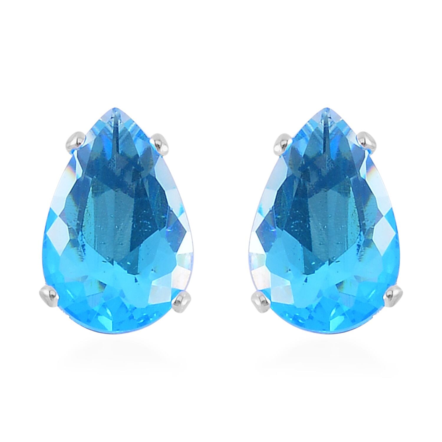 Sky Blue and White Color Austrian Crystal Bangle Bracelet (7-7.5 In) and Earrings in Silvertone