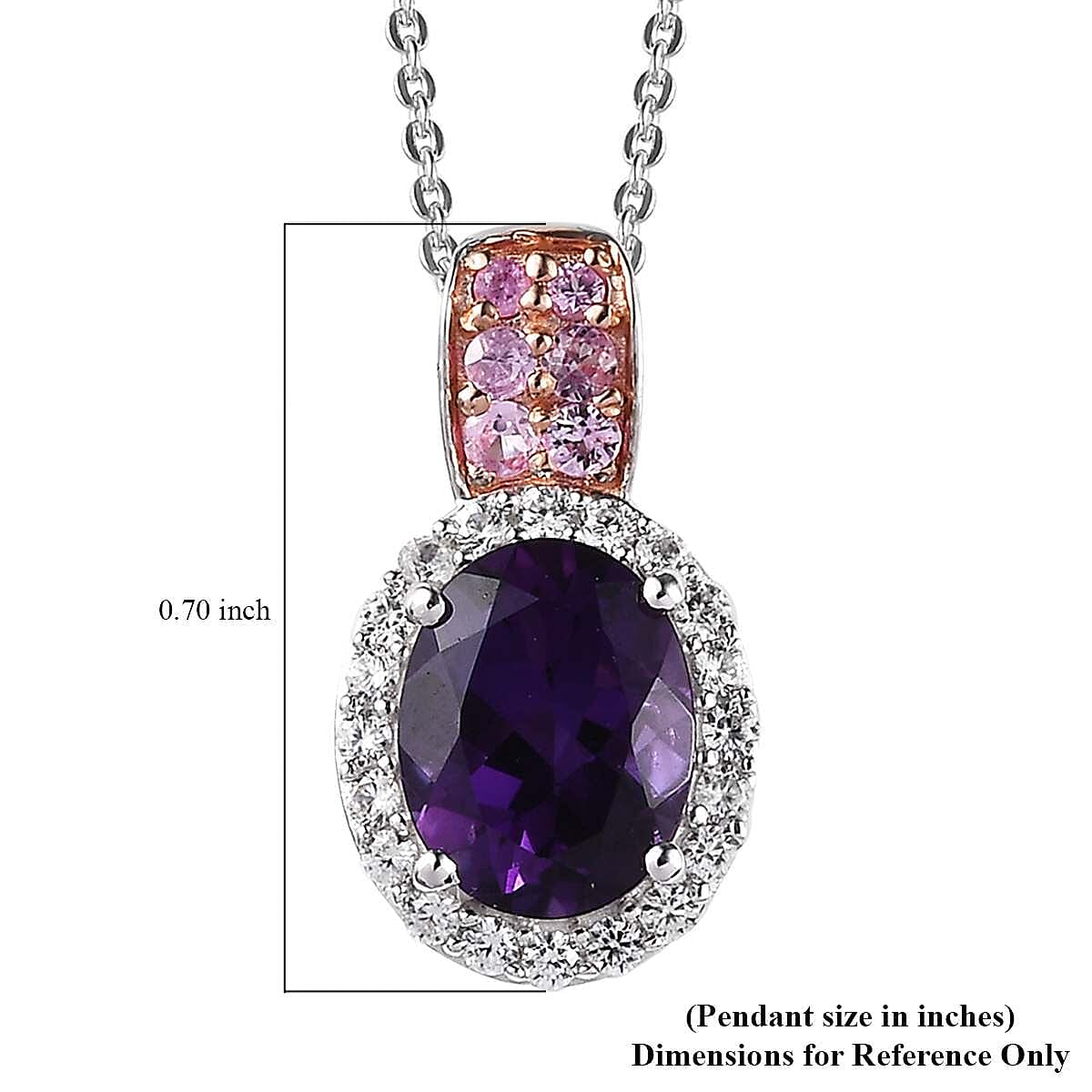 Premium Mashamba Amethyst and Multi Gemstone Halo Pendant Necklace 20 Inches in Vermeil RG and Platinum Over Sterling Silver 2.10 ctw