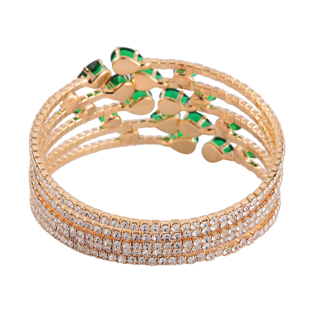 Green and White Austrian Crystal Bangle Bracelet (7-7.50 In) and Earrings in Goldtone image number 4