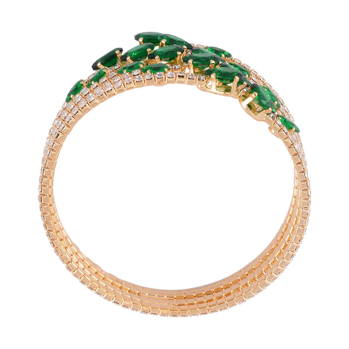 Green and White Austrian Crystal Bangle Bracelet (7-7.50 In) and Earrings in Goldtone image number 5