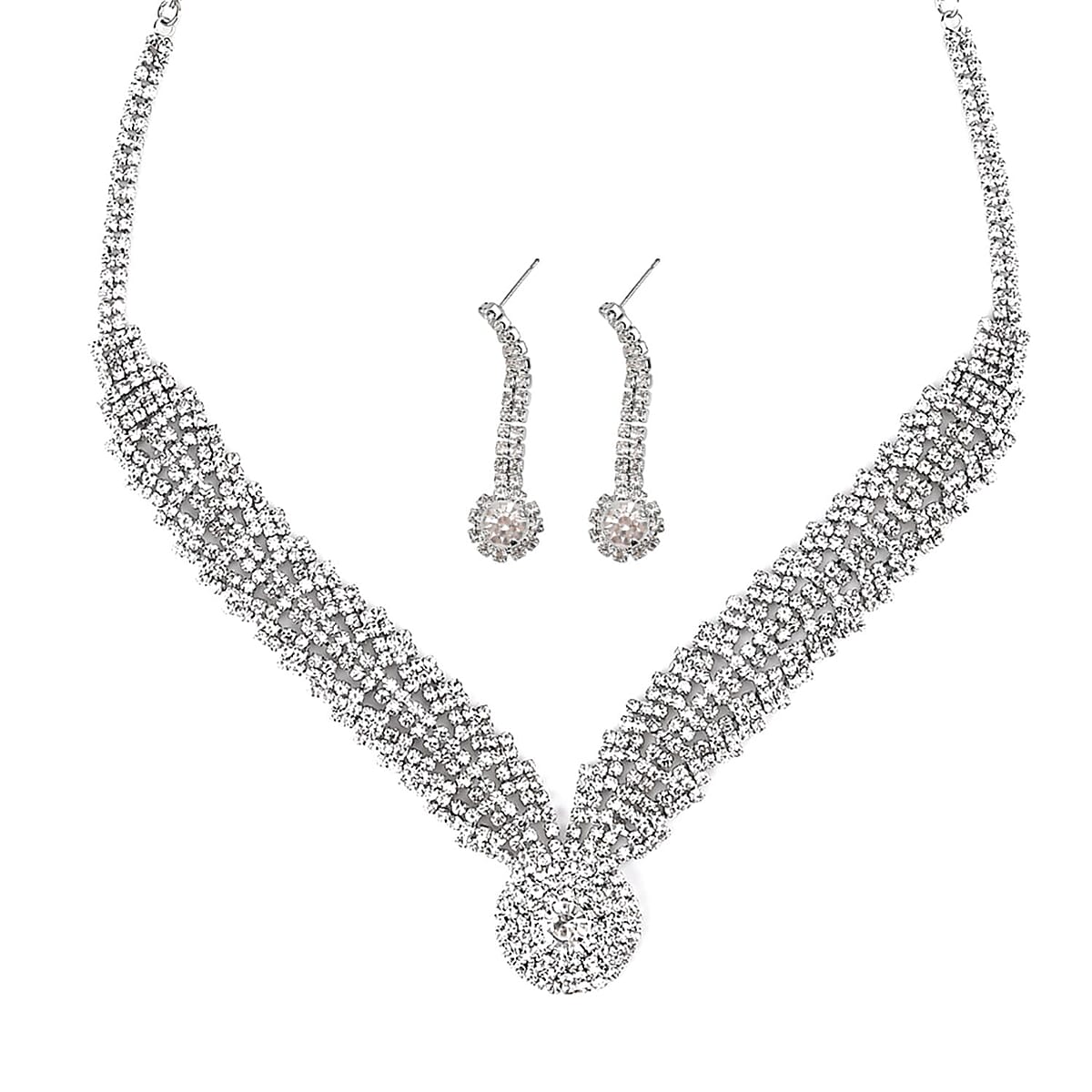 Austrian Crystal Necklace 20-22 Inches and Earrings in Silvertone image number 0