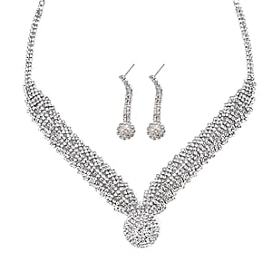 Austrian Crystal Necklace 20-22 Inches and Earrings in Silvertone