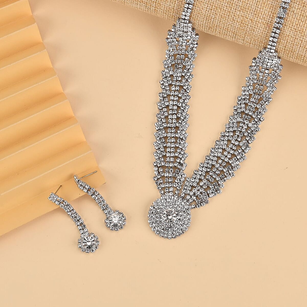 Austrian Crystal Necklace 20-22 Inches and Earrings in Silvertone image number 1