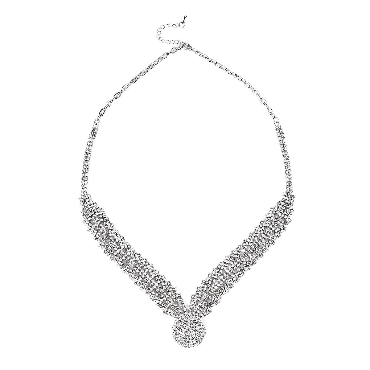 Austrian Crystal Necklace 20-22 Inches and Earrings in Silvertone image number 2