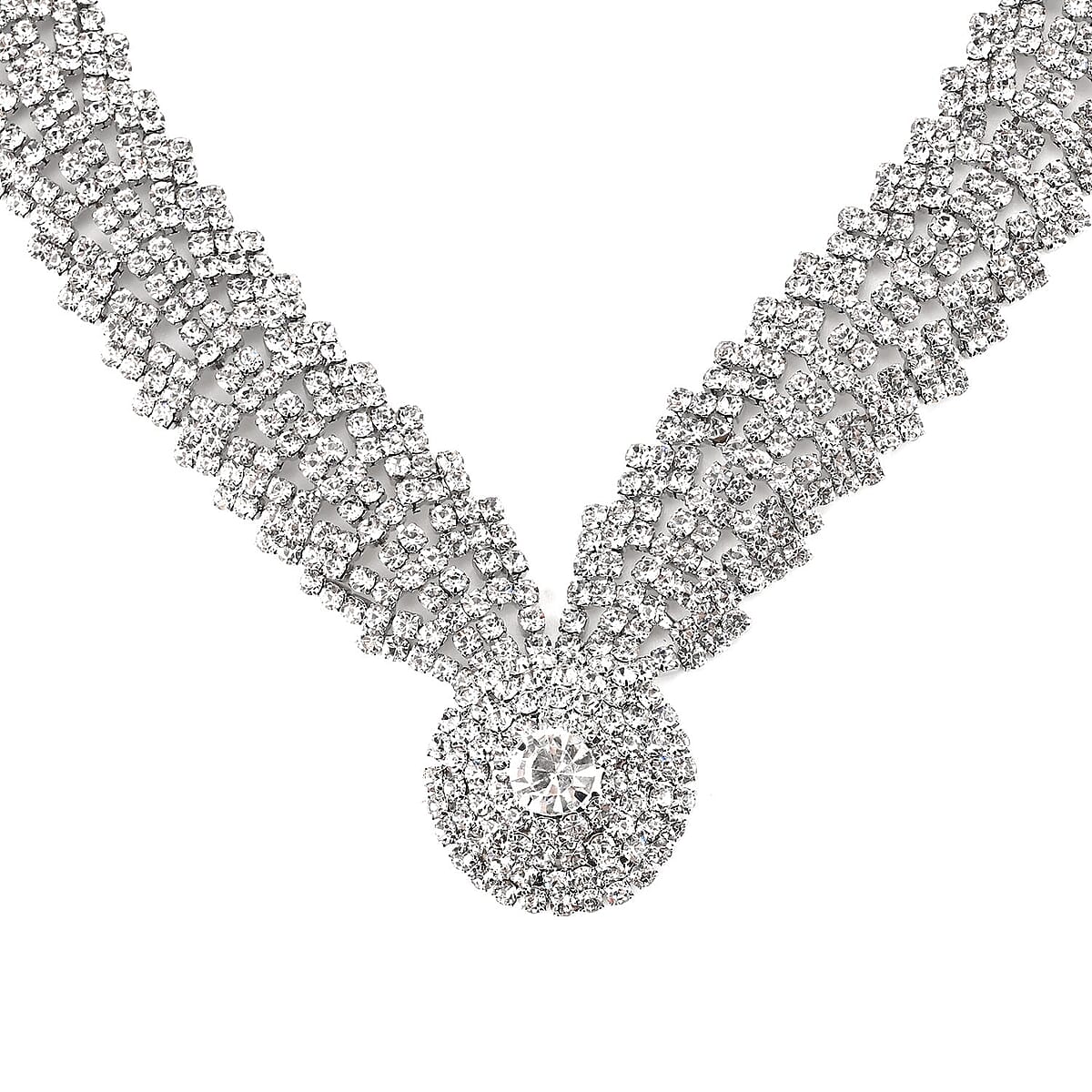 Austrian Crystal Necklace 20-22 Inches and Earrings in Silvertone image number 3