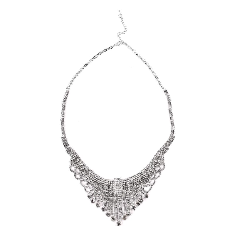 Austrian Crystal Glow Statement Necklace and Earrings in Silvertone
