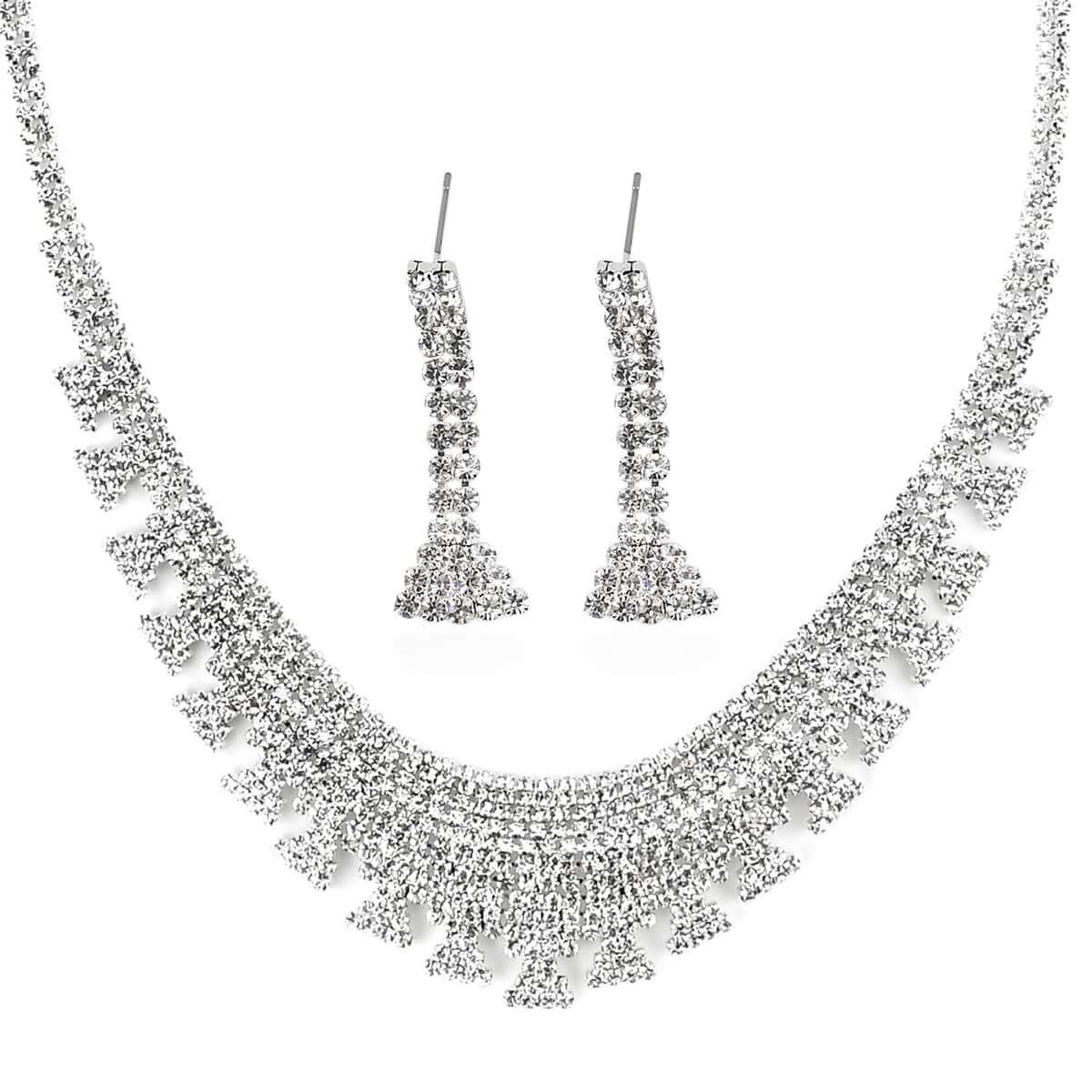 Austrian Crystal Necklace 20-22 Inches and Earrings in Silvertone image number 0