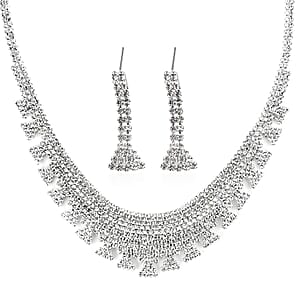 Austrian Crystal Necklace 20-22 Inches and Earrings in Silvertone