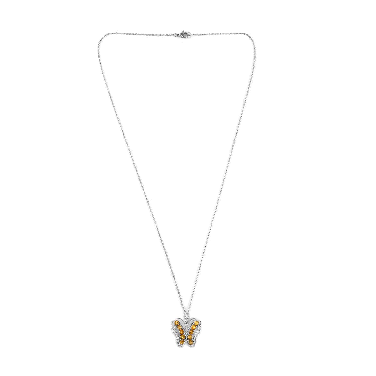Golden Rutilated Quartz Butterfly Pendant in Silvertone with Stainless Steel Necklace 20 Inches 6.10 ctw image number 3