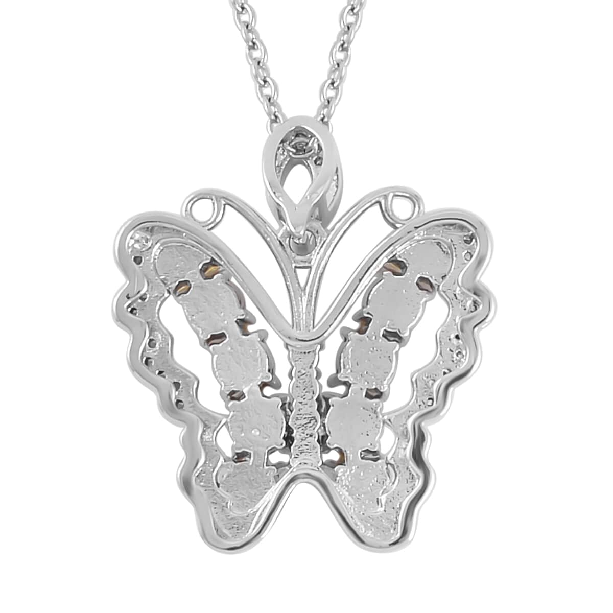 Golden Rutilated Quartz Butterfly Pendant in Silvertone with Stainless Steel Necklace 20 Inches 6.10 ctw image number 5