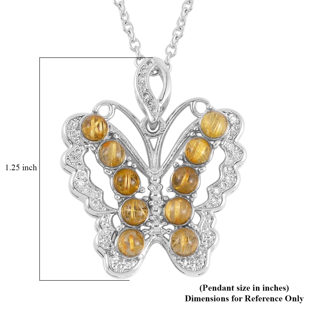 Golden Rutilated Quartz Butterfly Pendant in Silvertone with Stainless Steel Necklace 20 Inches 6.10 ctw image number 6