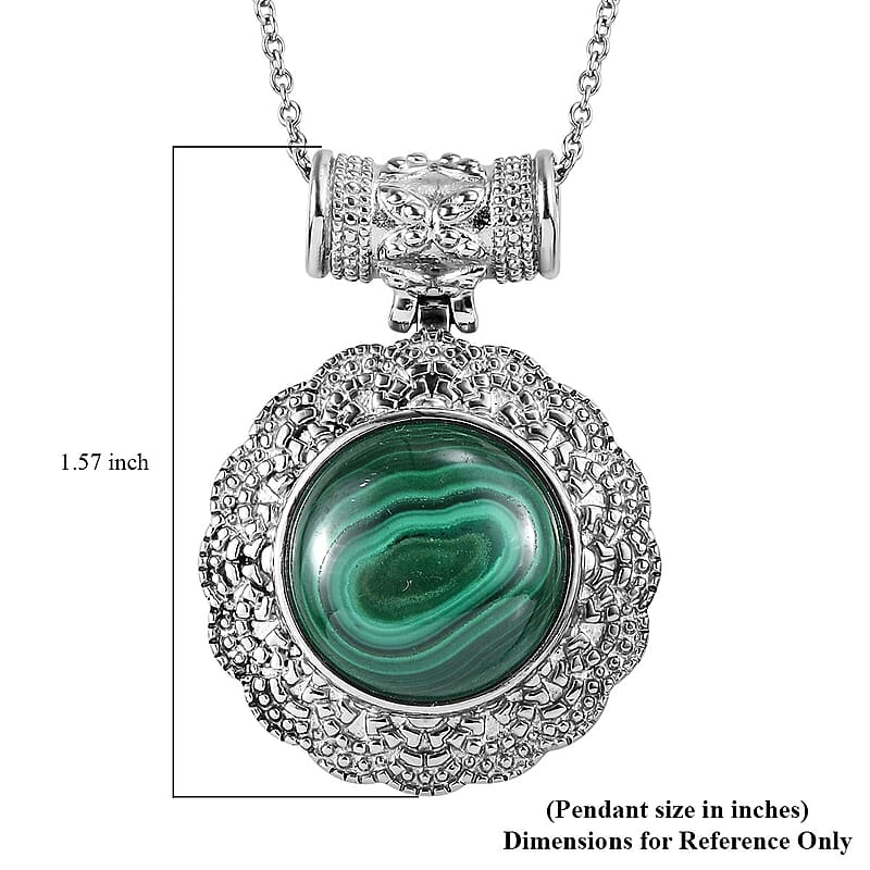 African Malachite 19.00 ctw Pendant Necklace in Stainless Steel 20 Inches