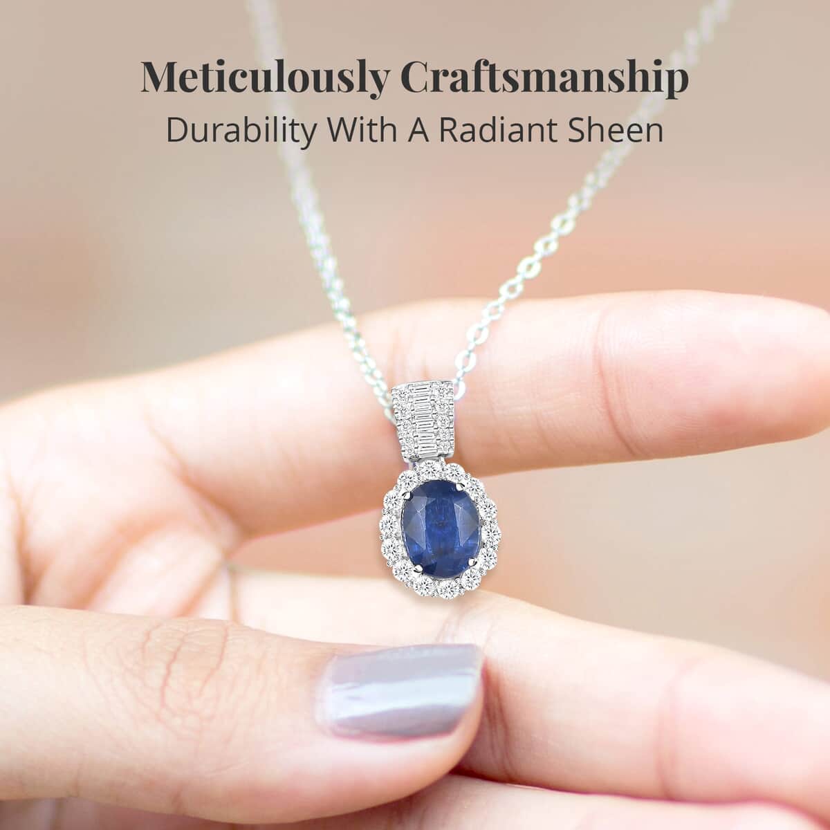 Premium Kashmir Kyanite and White Topaz Halo Pendant Necklace 20 Inches in Platinum Over Sterling Silver 5.00 ctw image number 3