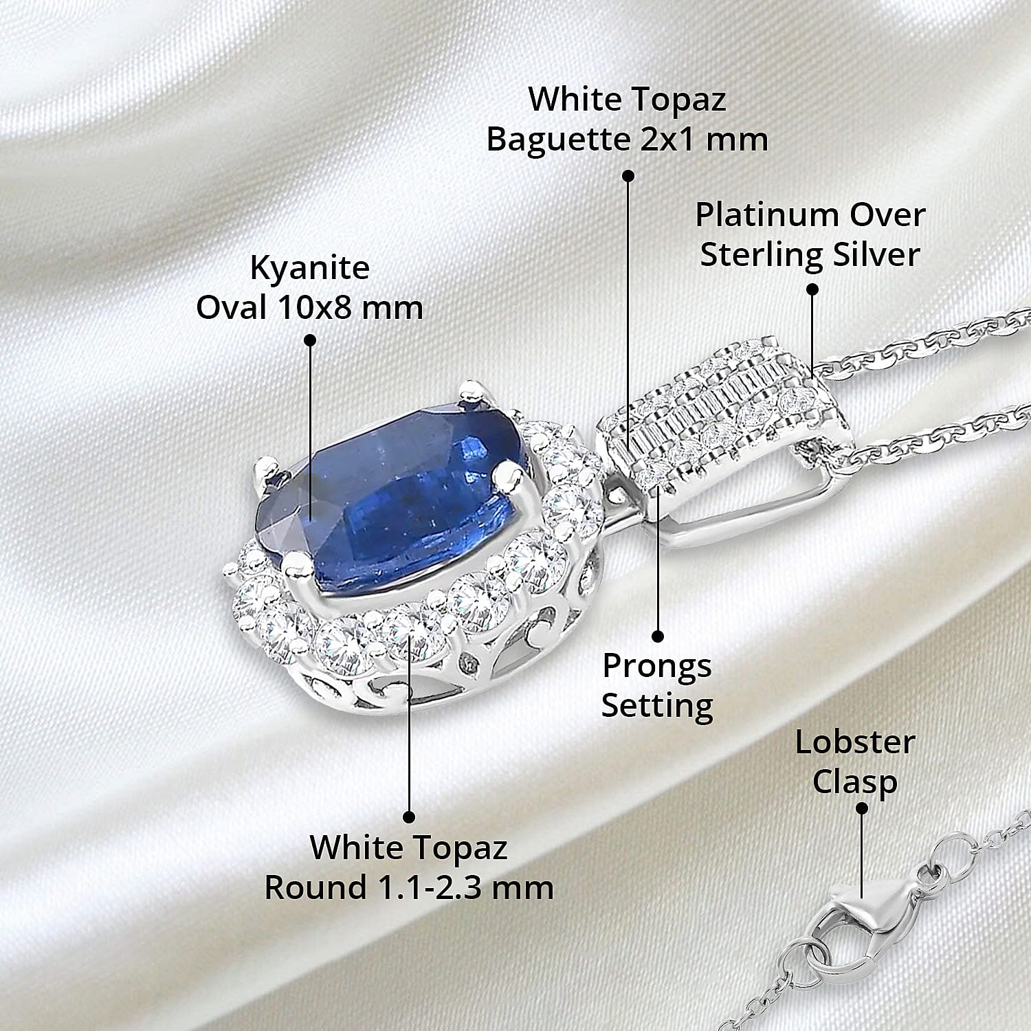 Premium Kashmir Kyanite and White Topaz 5.00 ctw Halo Pendant Necklace in Platinum Over Sterling Silver 20 Inches