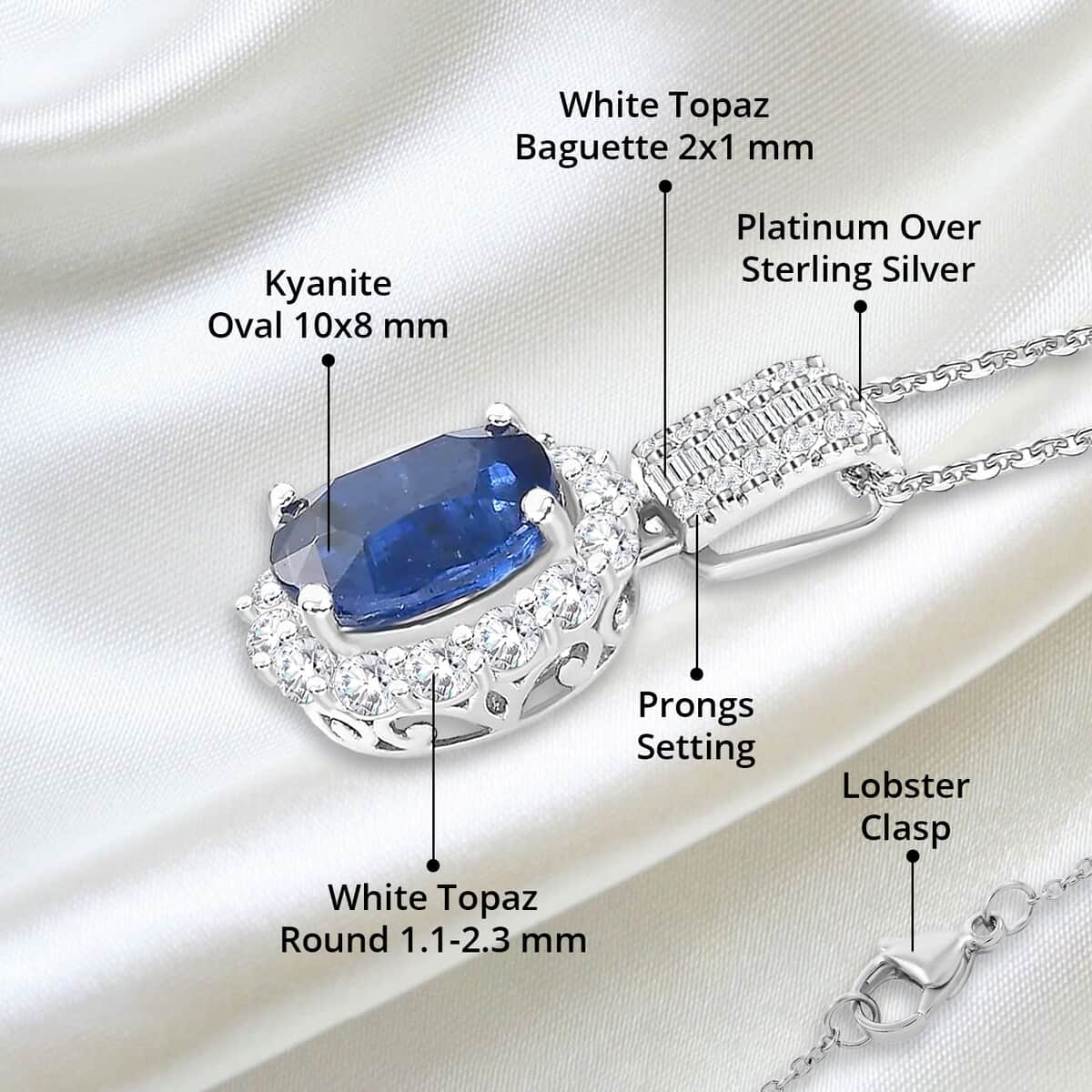 Premium Kashmir Kyanite and White Topaz Halo Pendant Necklace 20 Inches in Platinum Over Sterling Silver 5.00 ctw image number 4