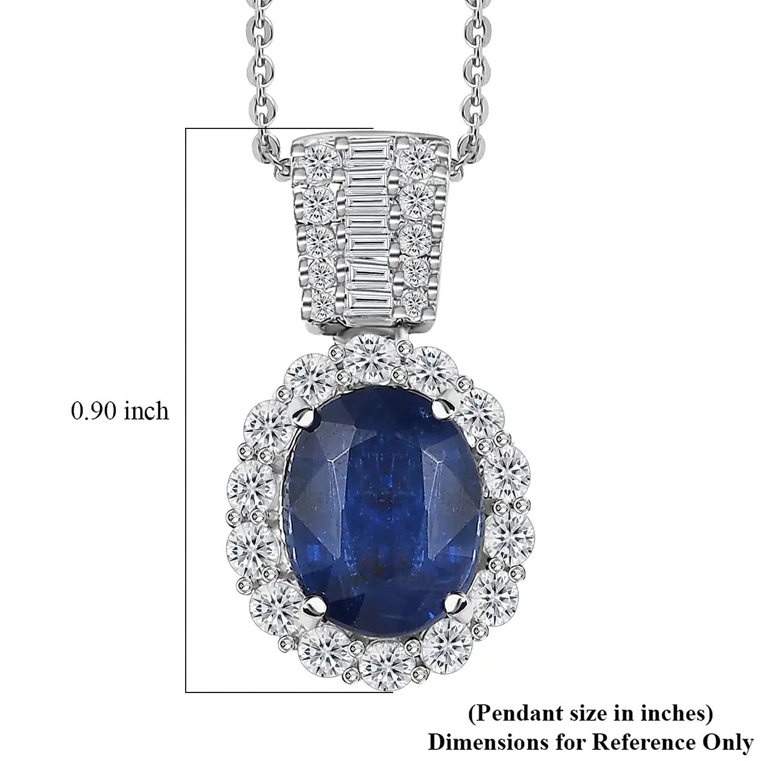 Premium Kashmir Kyanite and White Topaz 5.00 ctw Halo Pendant Necklace in Platinum Over Sterling Silver 20 Inches