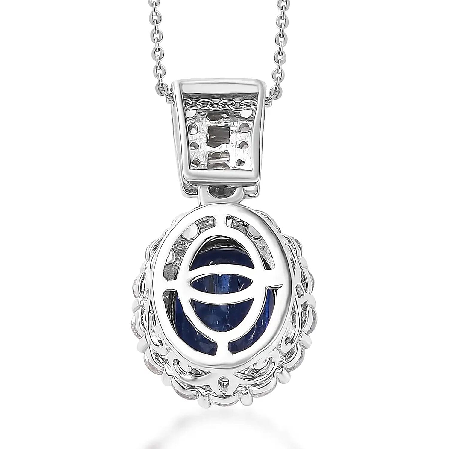Premium Kashmir Kyanite and White Topaz 5.00 ctw Halo Pendant Necklace in Platinum Over Sterling Silver 20 Inches