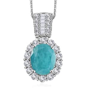 Grandidierite and White Topaz Halo Pendant Necklace 20 Inches in Platinum Over Sterling Silver 5.00 ctw