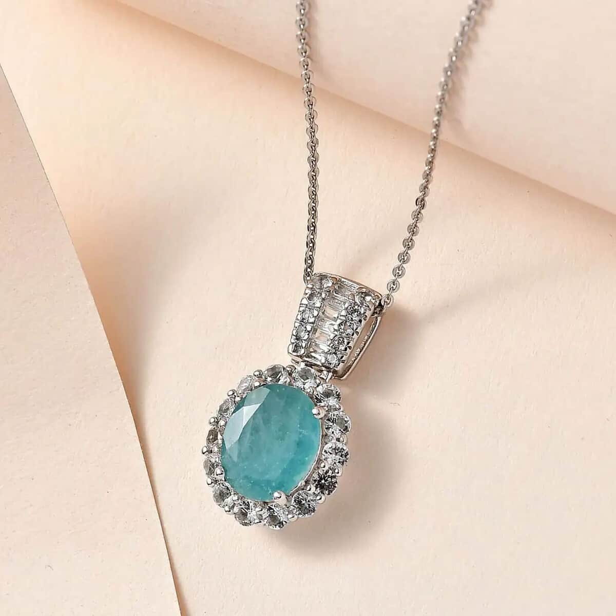 Grandidierite and White Topaz Halo Pendant Necklace 20 Inches in Platinum Over Sterling Silver 5.00 ctw image number 1