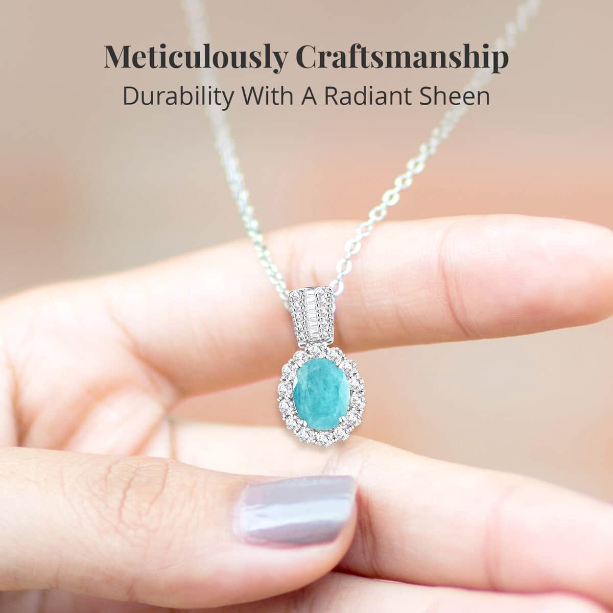 Grandidierite and White Topaz Halo Pendant Necklace 20 Inches in Platinum Over Sterling Silver 5.00 ctw image number 3