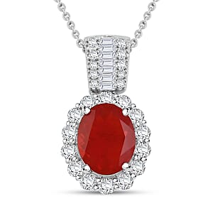 Jalisco Fire Opal and White Topaz 2.90 ctw Halo Pendant Necklace in Platinum Over Sterling Silver 20 Inches