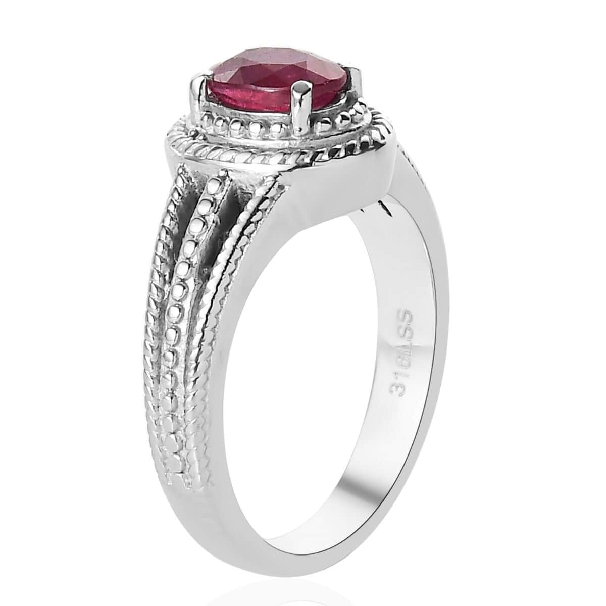 Niassa Ruby (FF) Solitaire Ring (Size 5.0) and Pendant Necklace 20 Inches in Stainless Steel 2.10 ctw image number 4