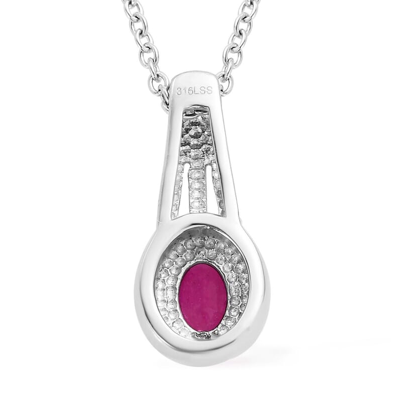 Niassa Ruby (FF) Solitaire Ring (Size 5.0) and Pendant Necklace 20 Inches in Stainless Steel 2.10 ctw
