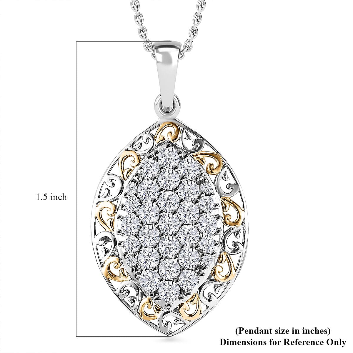 Karis White Zircon Pendant in 18K YG Plated and Platinum Bond with Stainless Steel Necklace 20 Inches 2.30 ctw