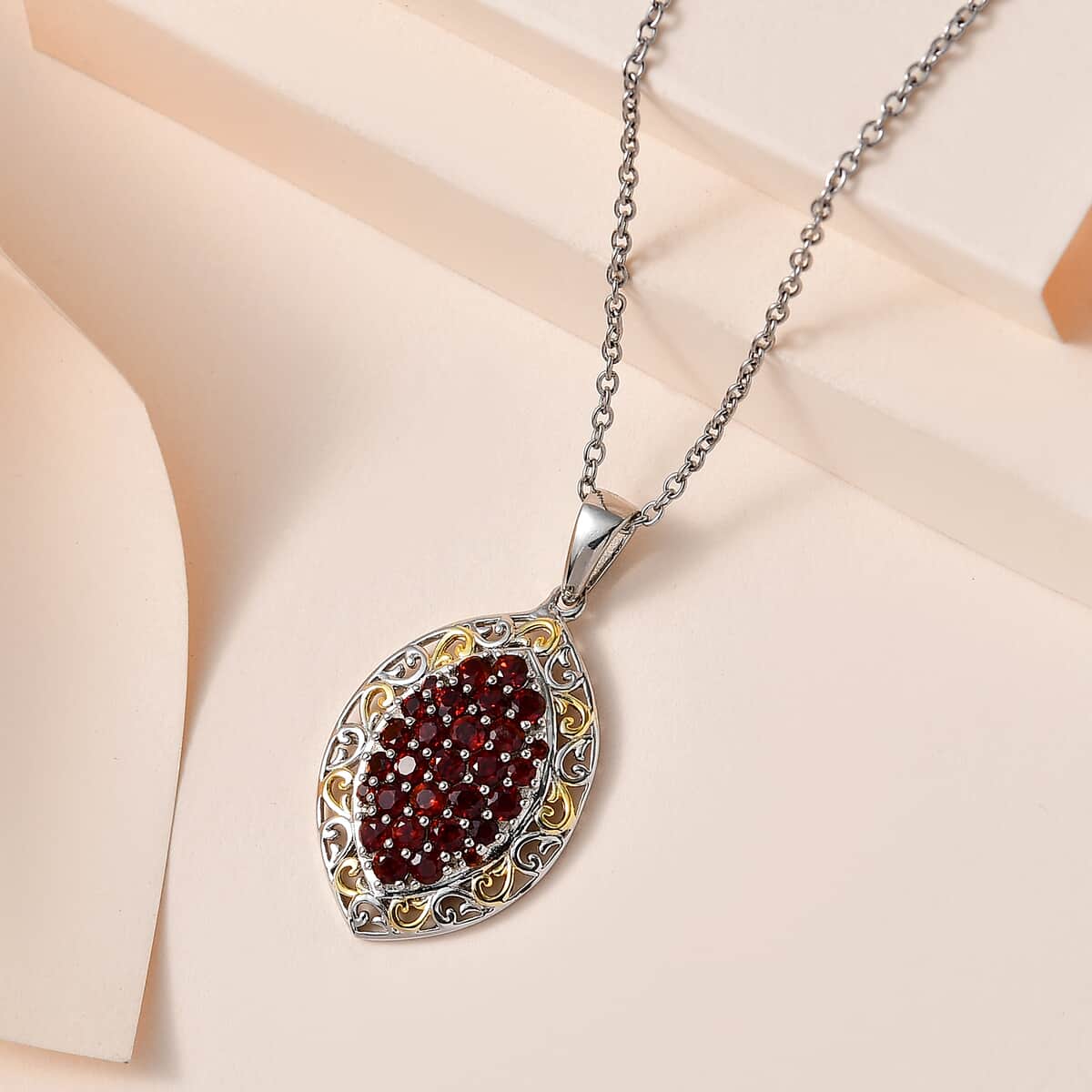 Karis Mozambique Garnet 2.00 ctw Pendant in 18K YG Plated, Platinum Bond with Stainless Steel Necklace (20 Inches) image number 1