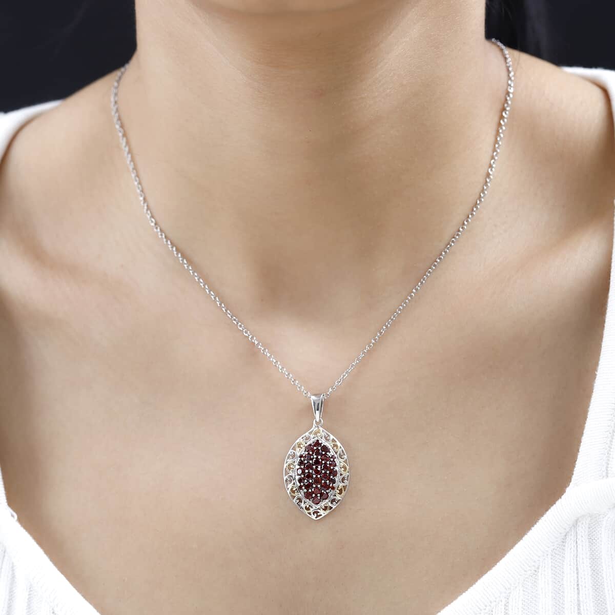 Karis Mozambique Garnet 2.00 ctw Pendant in 18K YG Plated, Platinum Bond with Stainless Steel Necklace (20 Inches) image number 2