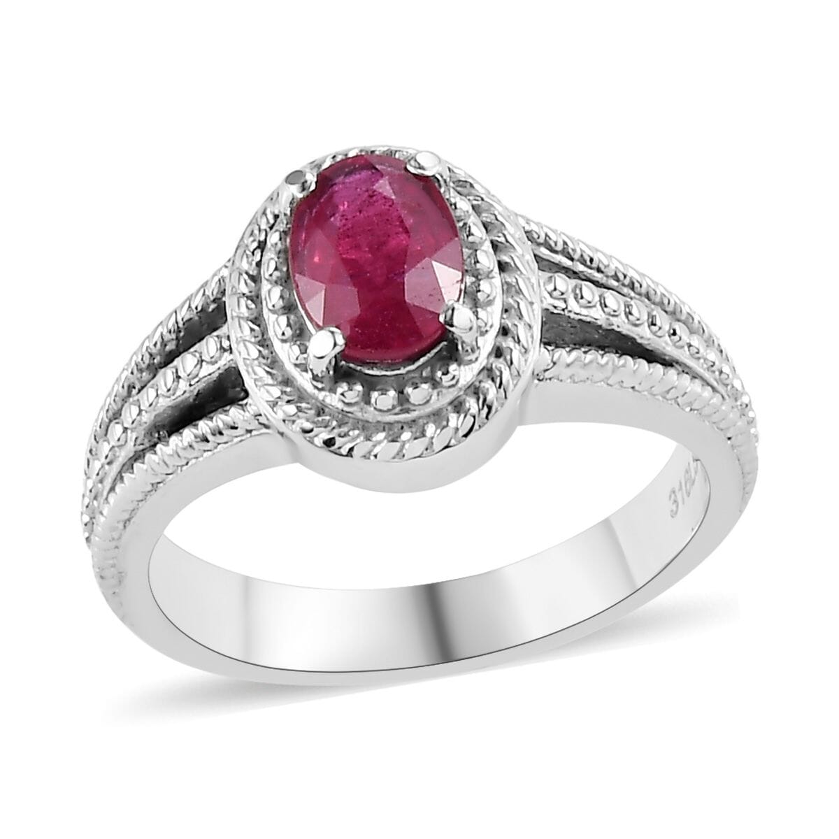 Niassa Ruby (FF) Solitaire Ring (Size 11.0) and Pendant Necklace 20 Inches in Stainless Steel 2.10 ctw image number 3