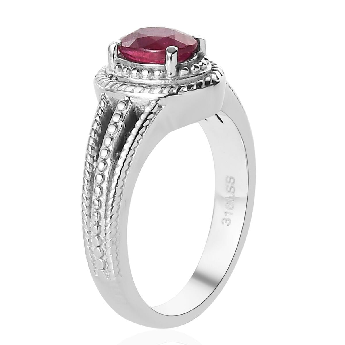 Niassa Ruby (FF) Solitaire Ring (Size 11.0) and Pendant Necklace 20 Inches in Stainless Steel 2.10 ctw image number 4