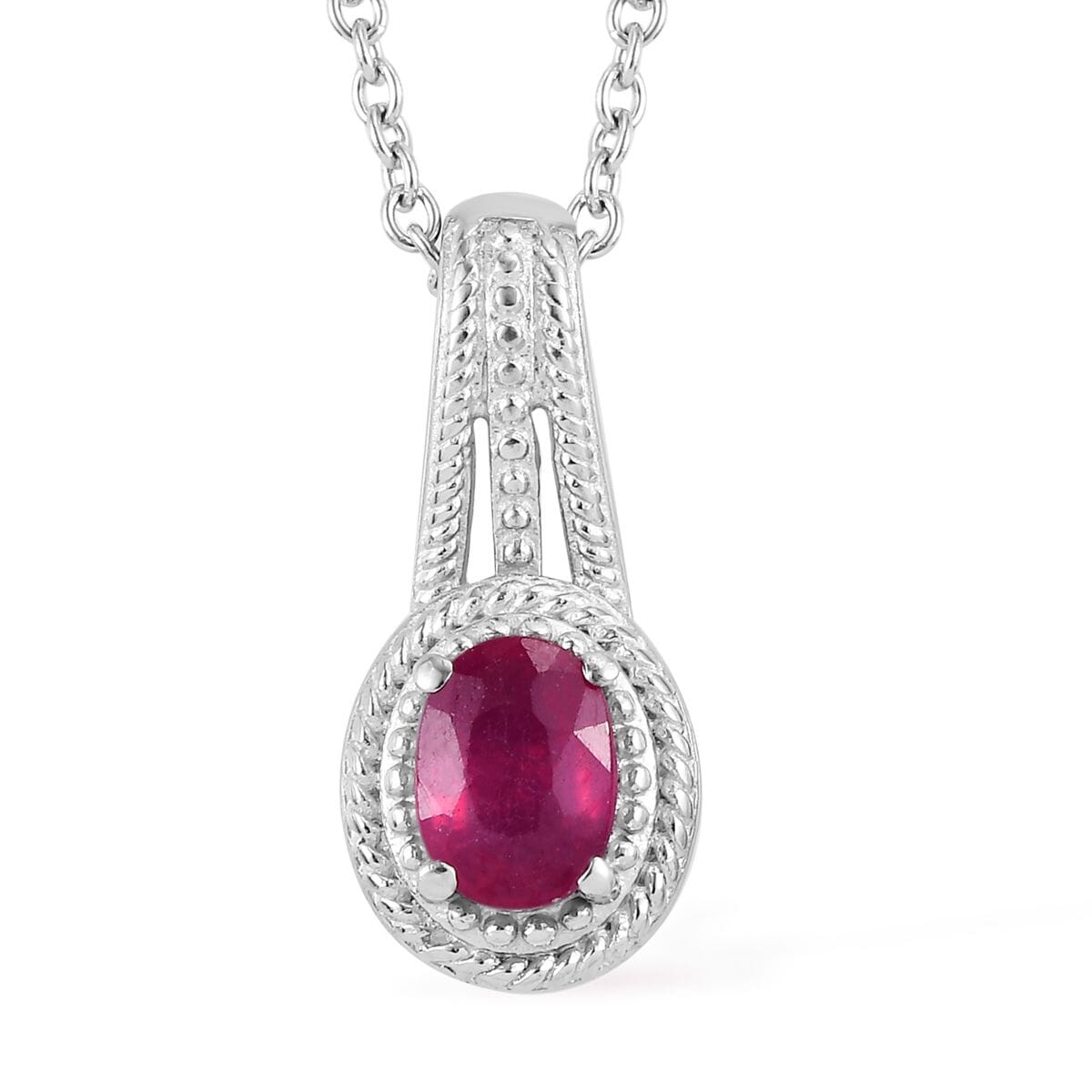 Niassa Ruby (FF) Solitaire Ring (Size 11.0) and Pendant Necklace 20 Inches in Stainless Steel 2.10 ctw image number 6