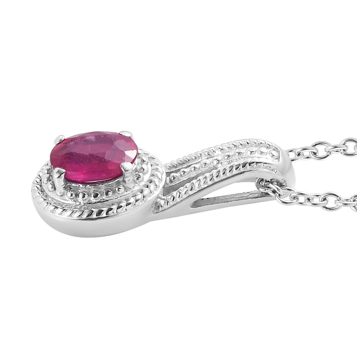Niassa Ruby (FF) Solitaire Ring (Size 11.0) and Pendant Necklace 20 Inches in Stainless Steel 2.10 ctw image number 7