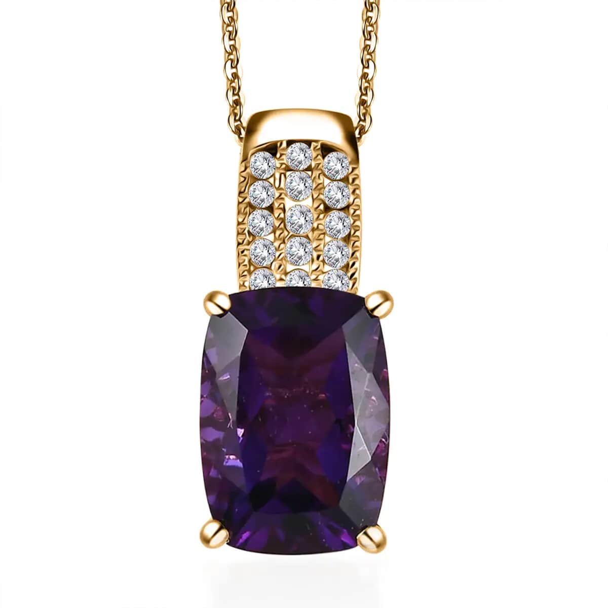 AAA Zambian Amethyst and Moissanite Pendant Necklace 20 Inches in Vermeil Yellow Gold Over Sterling Silver 6.75 ctw image number 0
