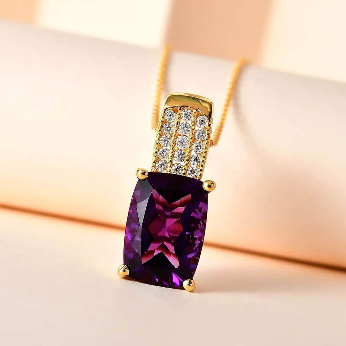 AAA Zambian Amethyst and Moissanite Pendant Necklace 20 Inches in Vermeil Yellow Gold Over Sterling Silver 6.75 ctw image number 1