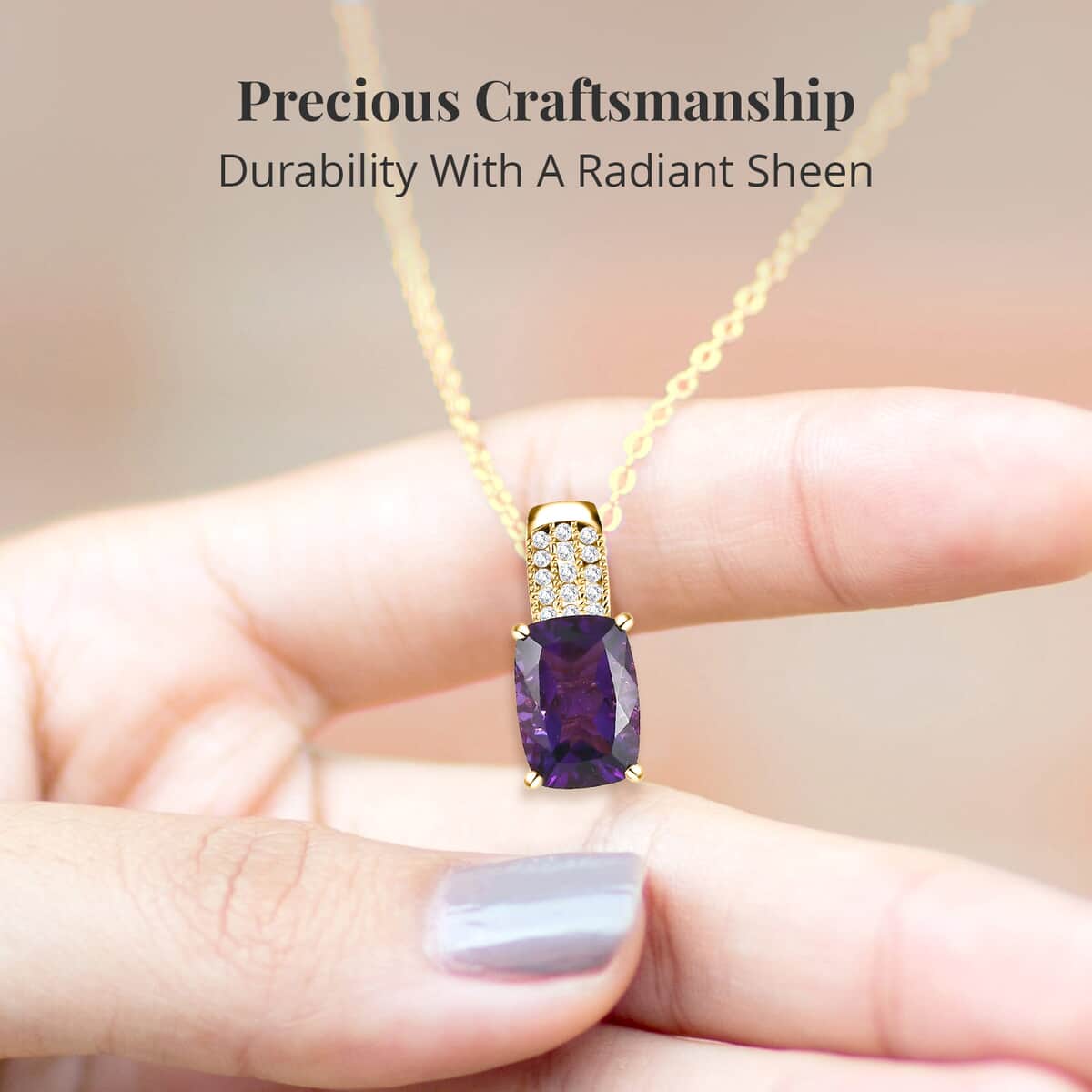 AAA Zambian Amethyst and Moissanite Pendant Necklace 20 Inches in Vermeil Yellow Gold Over Sterling Silver 6.75 ctw image number 3