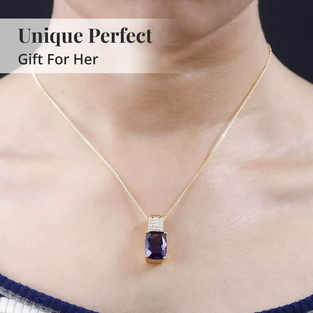 AAA Zambian Amethyst and Moissanite Pendant Necklace 20 Inches in Vermeil Yellow Gold Over Sterling Silver 6.75 ctw image number 5