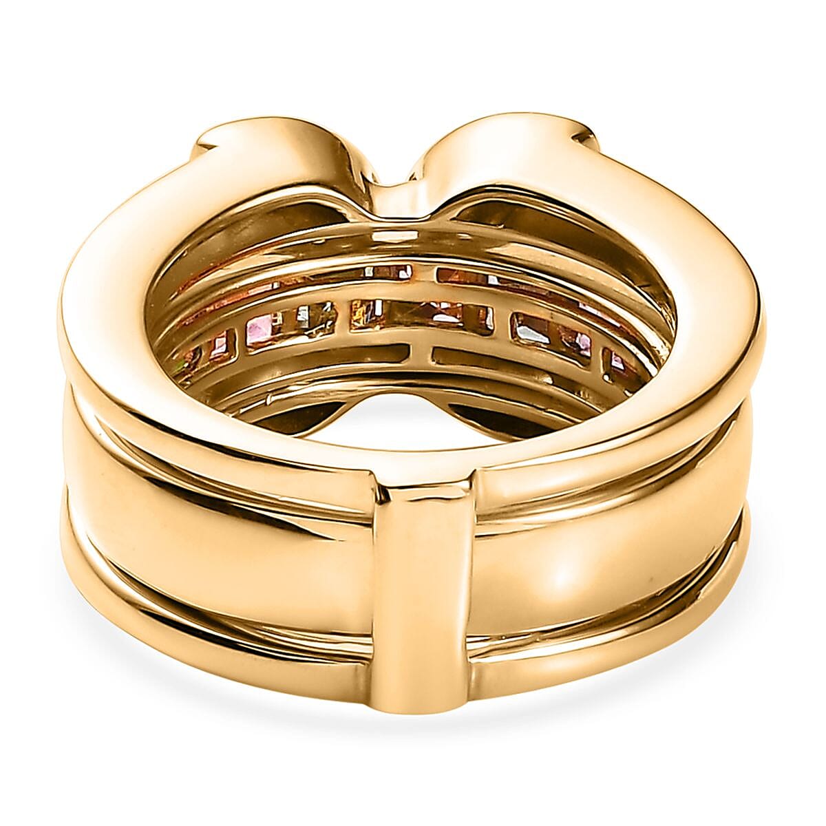 Multi-Tourmaline and White Zircon Set of 2 Stackable Horseshoe Ring in Vermeil Yellow Gold Over Sterling Silver (Size 5.0) 2.40 ctw